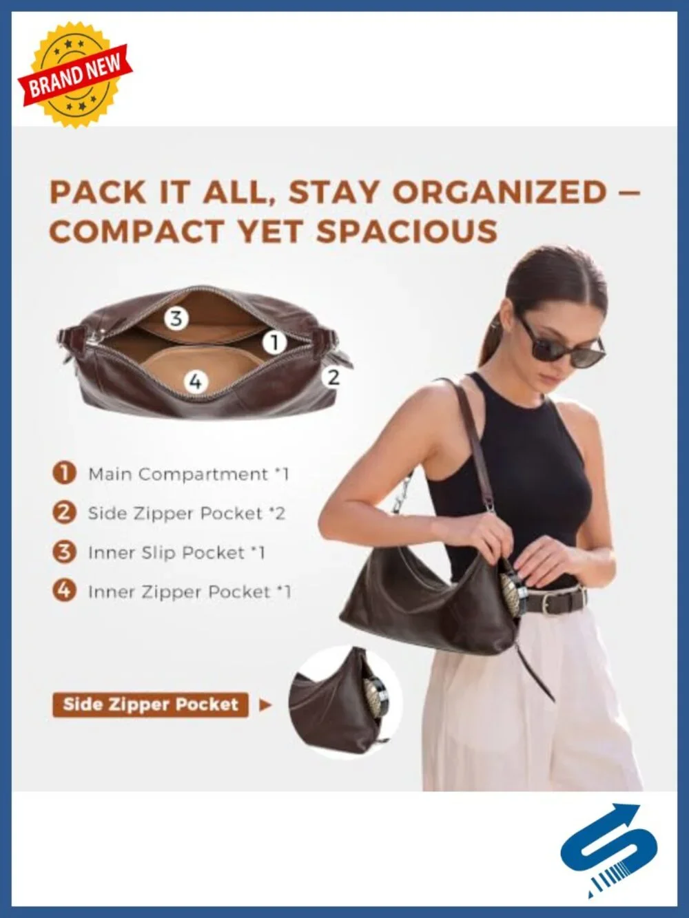 Genuine Leather Hobo Bag for Women, Minimalist Shoulder Crossbody Purse with
